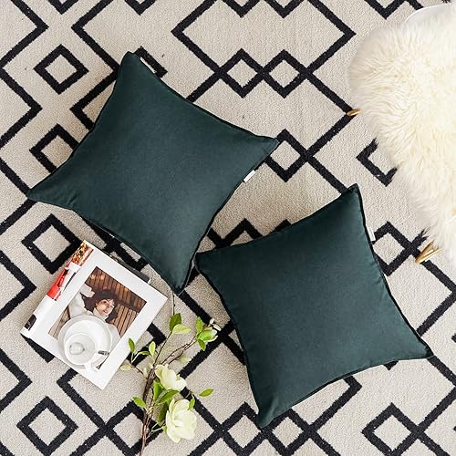Jeanerlor Funda de almohada decorativa de lino y algodón sólido de 18 x 18 pulgadas con cremallera, funda de cojín europea, funda de almohada