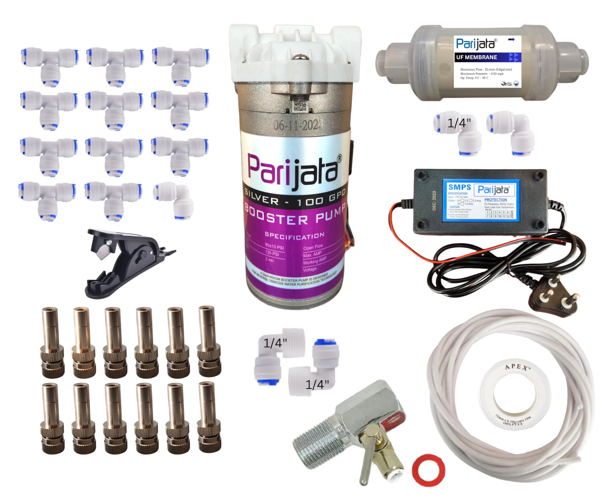 PARIJATA Misting System Kit with Nozzles, Mist Pump, smps, Pipe, Connectors etc. for Terrace/Balcony/Garden Cooling/Animal husbandry/Hydroponics/fish farming (Nozzle distance - 2mtr) (B0C9YFNB3V) Amazon Price History, Amazon Price Tracker