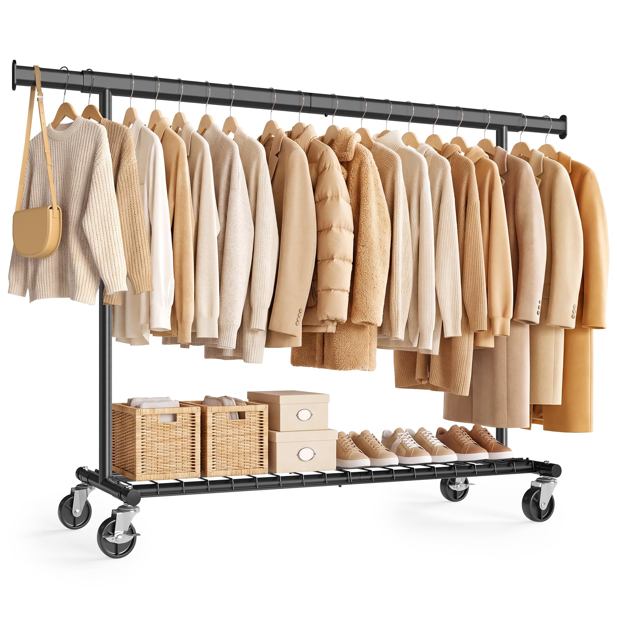 SONGMICS Clothes Rail on Wheels, Heavy Duty, 180 kg Load Capacity