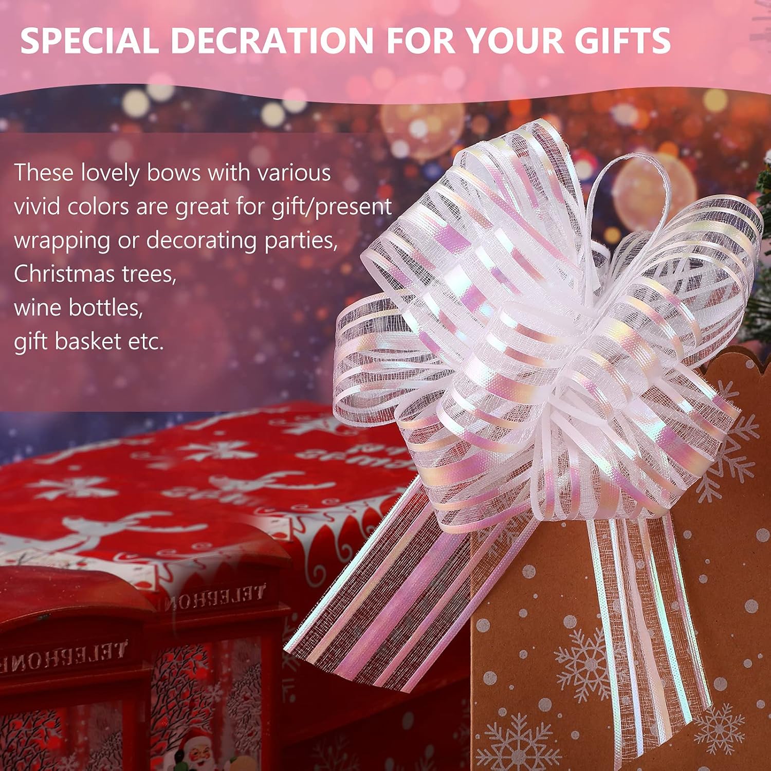 Poen 24 Pcs Organza Pull Bows 6 Inch Large Gift Wrapping Ribbon for Valentine's Day Weddings Party Decor Multicolor Elegant Flower Style - Image 2