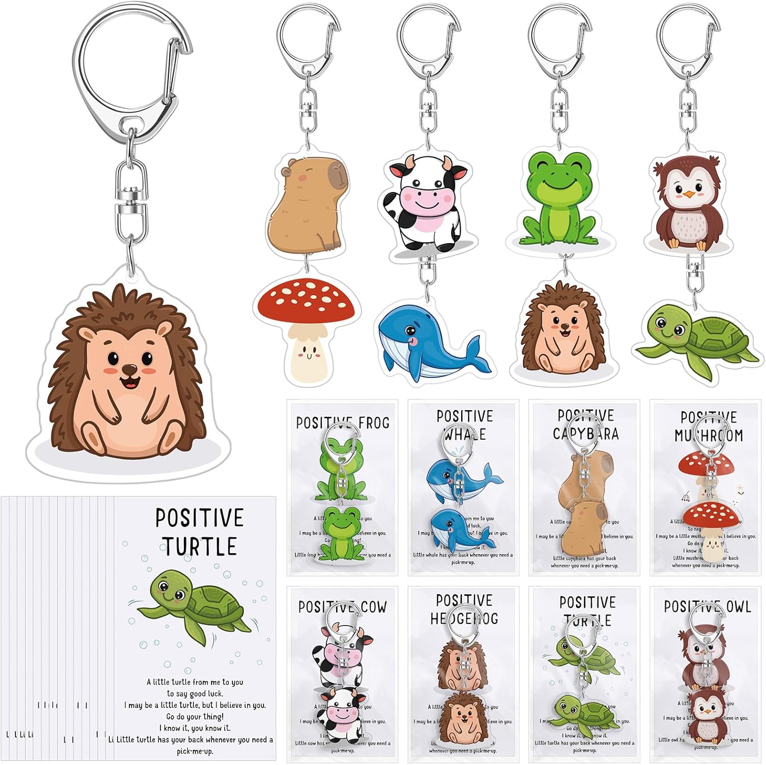 Landical Positive Keychains Gifts Bulk Thank You Animal Keychains with Emotional Cards for Christmas Employee Coworker Gift 100 Classic - Image 1 of 6