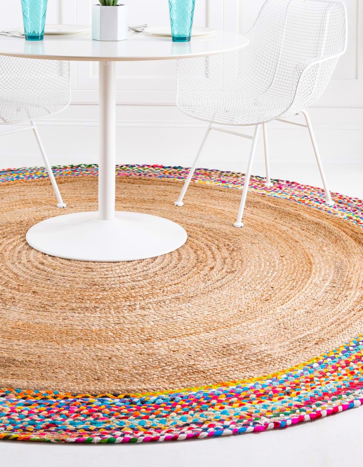 DANGAYACH ART Indian Handmade Braided Multi Cotton with Natural Jute Area Rug, Jute Rug, Living Room Size- 4 x 6 Feet Oval (120 cm x 180 cm)