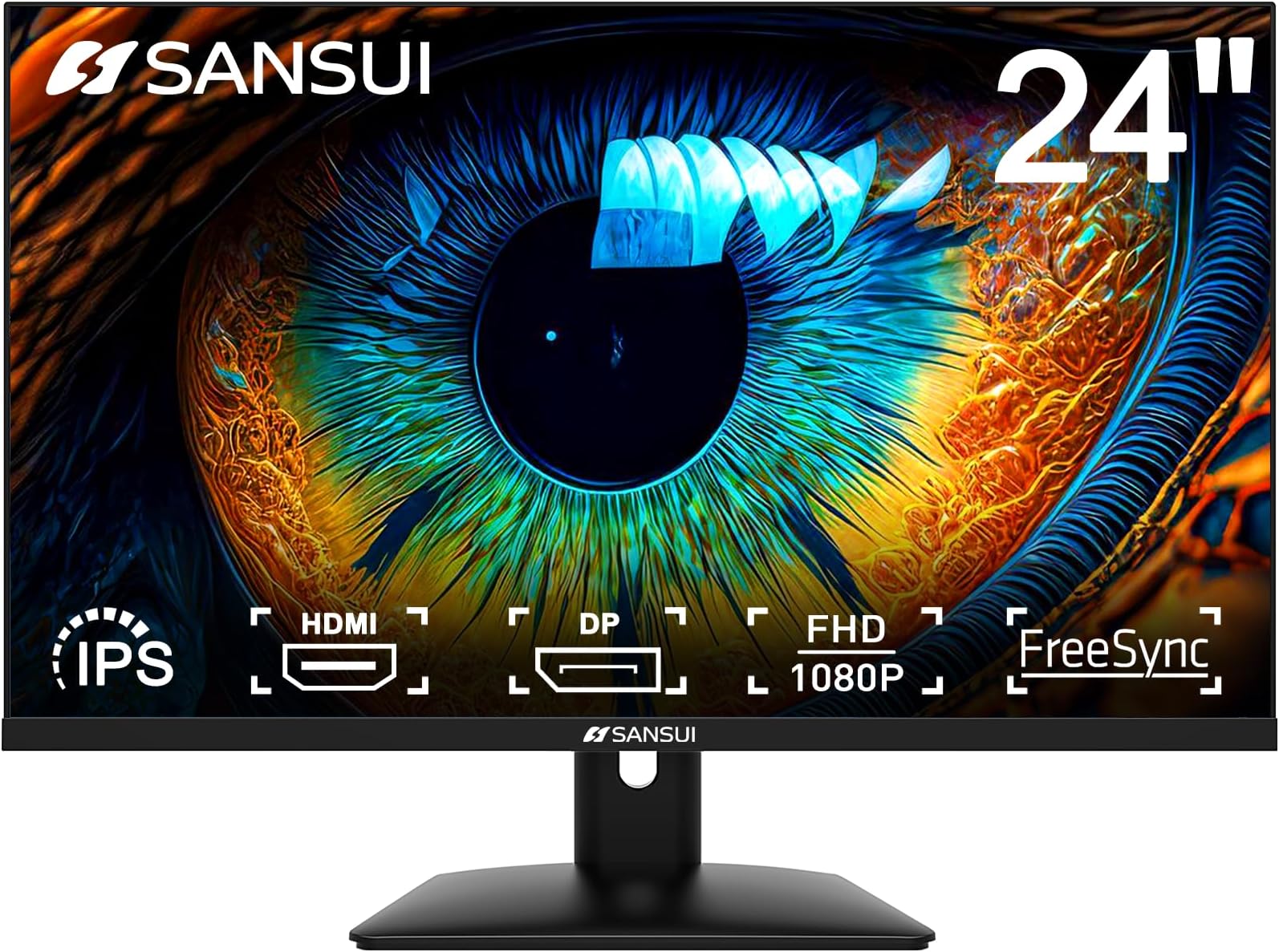 SANSUI 24 inch Monitor IPS FHD 1080P Computer Monitor 75Hz, Display Port Monitor with Built-in Speakers, PC with HDMI,VGA,DP Ports/Eye Care/Ergonomic Tilt(ES-24X5A HDMI Cable Included)