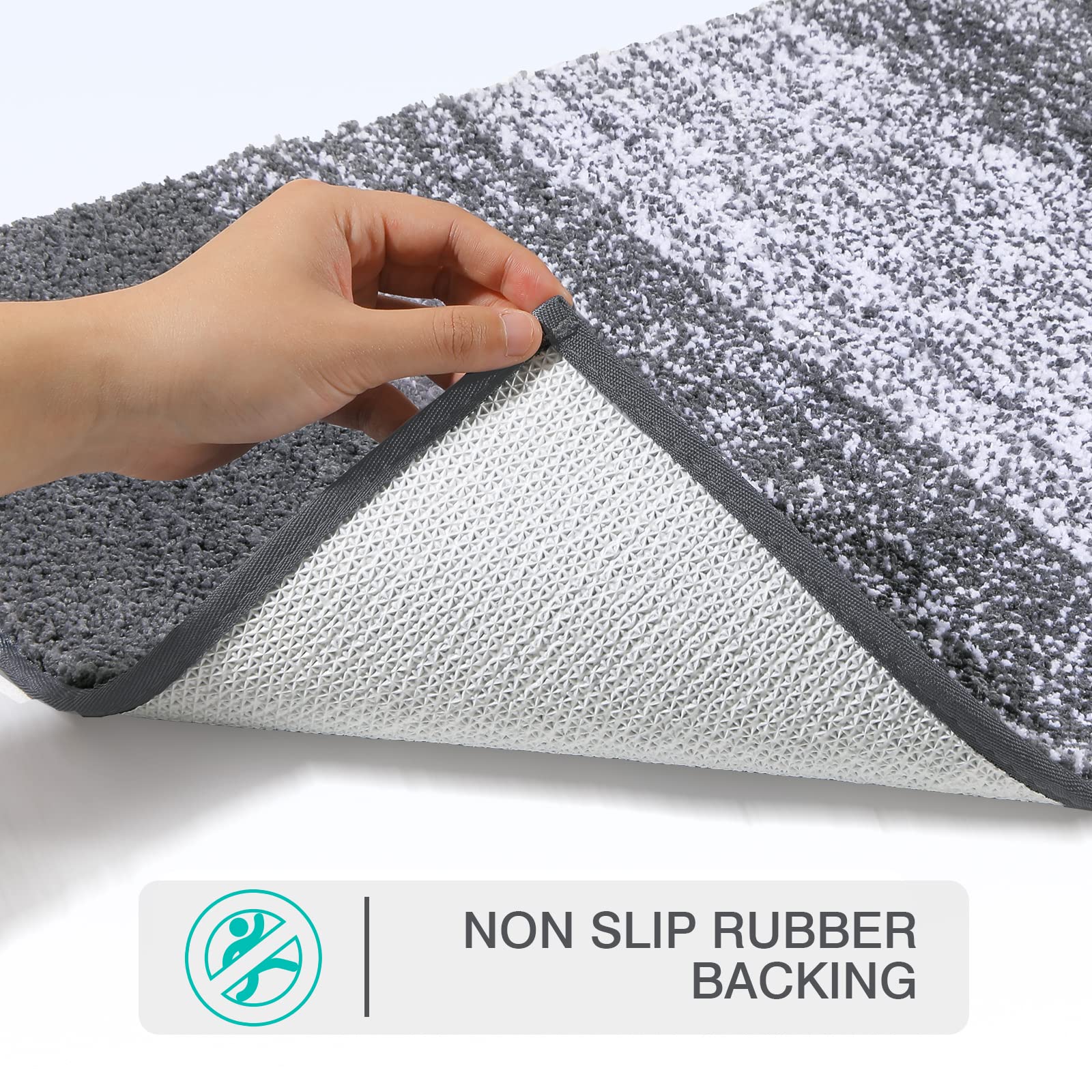 Enyhom Bath Mats for Bathroom 45 x 65 cm Grey Non Slip Absorbent Bath Rug Machine Washable Super Soft Luxury Bathroom Mat - Image 3