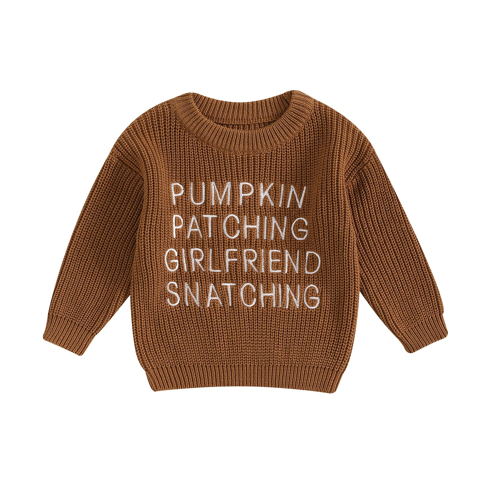 0-5T Toddler Baby Boy Halloween Outfit Pumpkin Knit Sweater Baby Boy Winter Long Sleeve Sweatshirt Top (Coffee, 2-3 Years)
