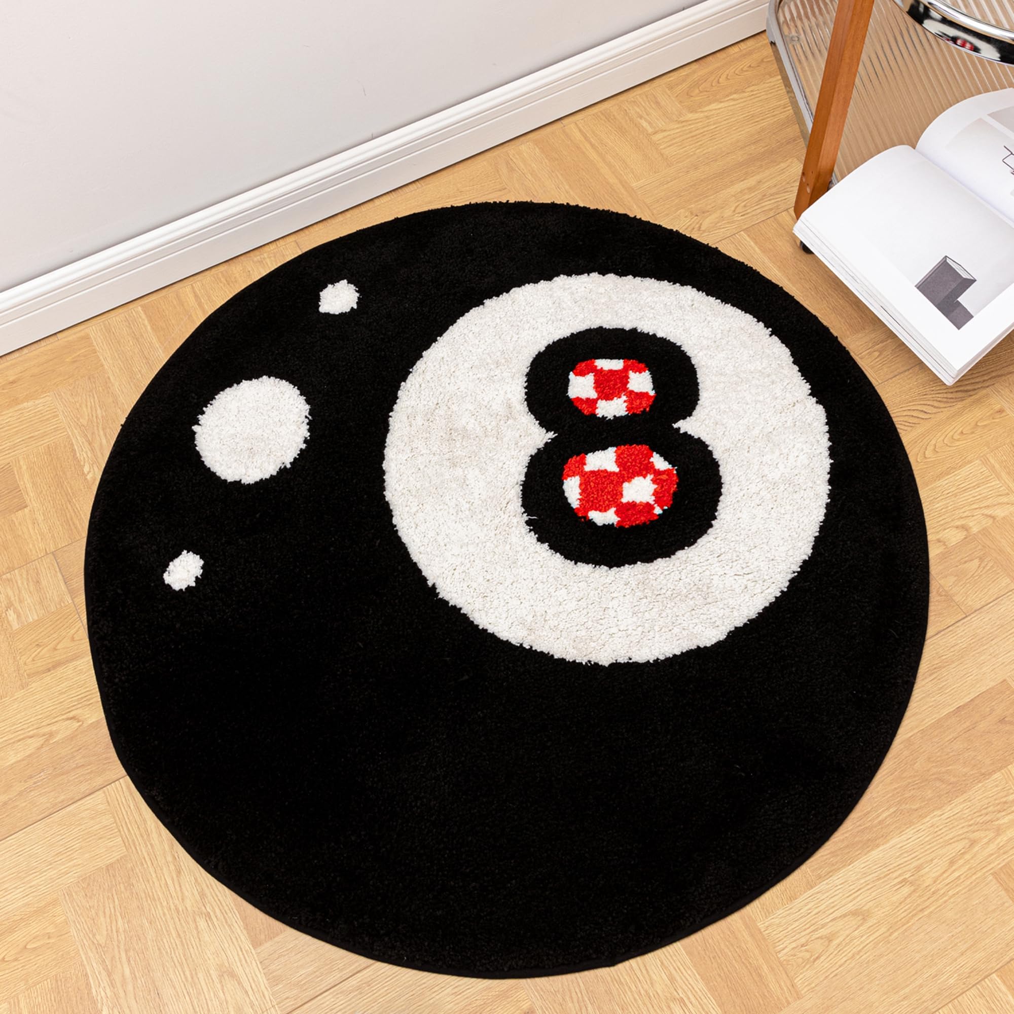 8 Ball Rug - 39.3 inch Black Area Rug Billiard Pool 8 Ball Carpet, Non-Slip Flocking Floor Bath Mat for Shower, Round Rug, Graphic Rugs, Y2K Rug, Cool Rugs Doormat for Living Room Decor