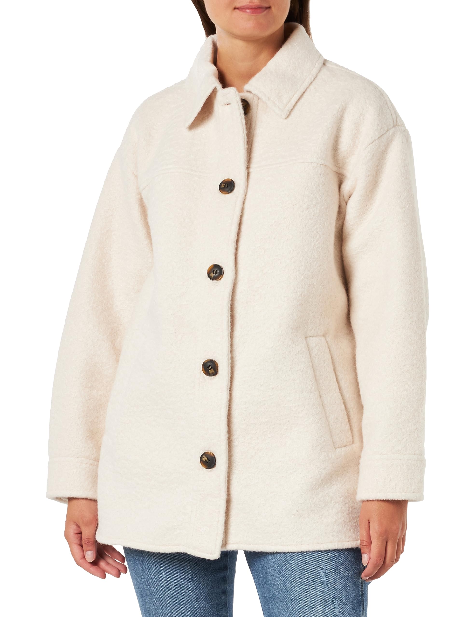 VERO MODA Women's Vmannydora Boos Jacket, Oatmeal/Detail:Solid, S