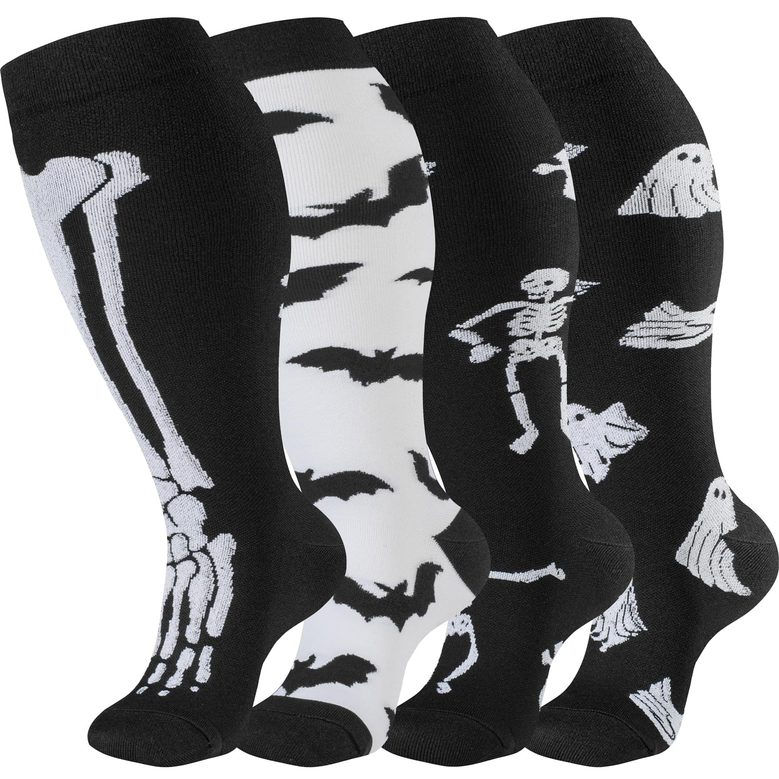 bropite Halloween Compression Socks for Women Men, 3/4 Pairs, 20-30 mmHg Plus Size Extra Wide Calf Support Socks for Running