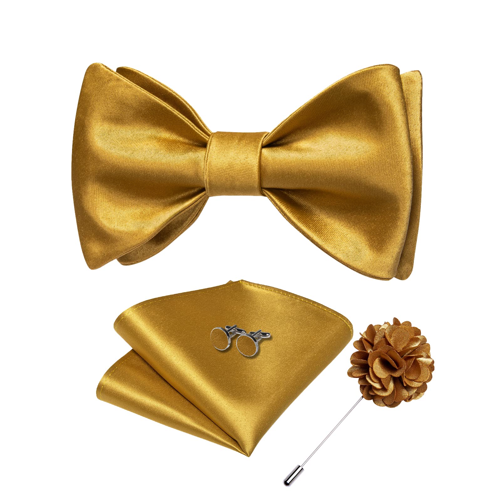 DiBanGu Solid Color Bow Ties for Men Formal Satin Self Tied Bowtie with Lapel Pin Pocket Square Cufflinks for Wedding Party