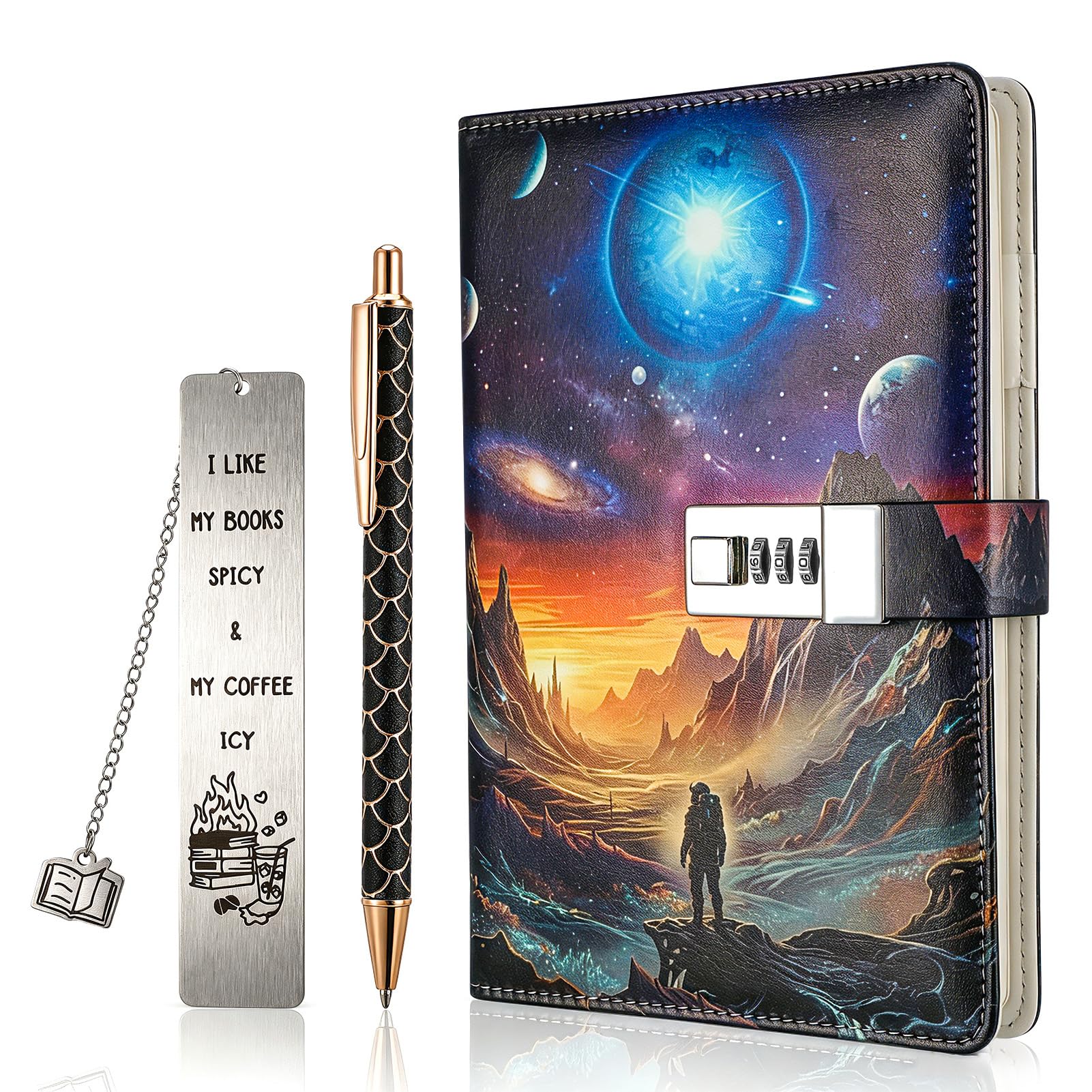 Candcamp Space Theme Lockable Diary with Pens Bookmark Set for Boys