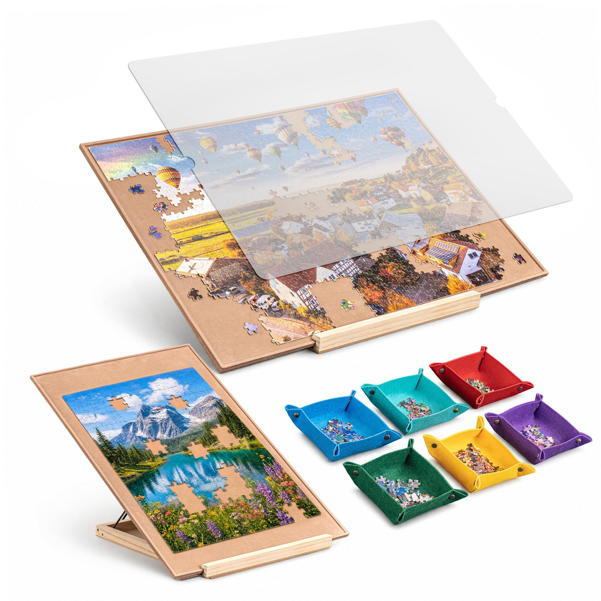 Becko US Tilting Puzzle Board With 6 Sorting Trays & Cover, Puzzle Table with Adjustable Stand, Multiple Angle Adjustments, for 1000 Piece Landscape & Portrait Jigsaw Puzzles