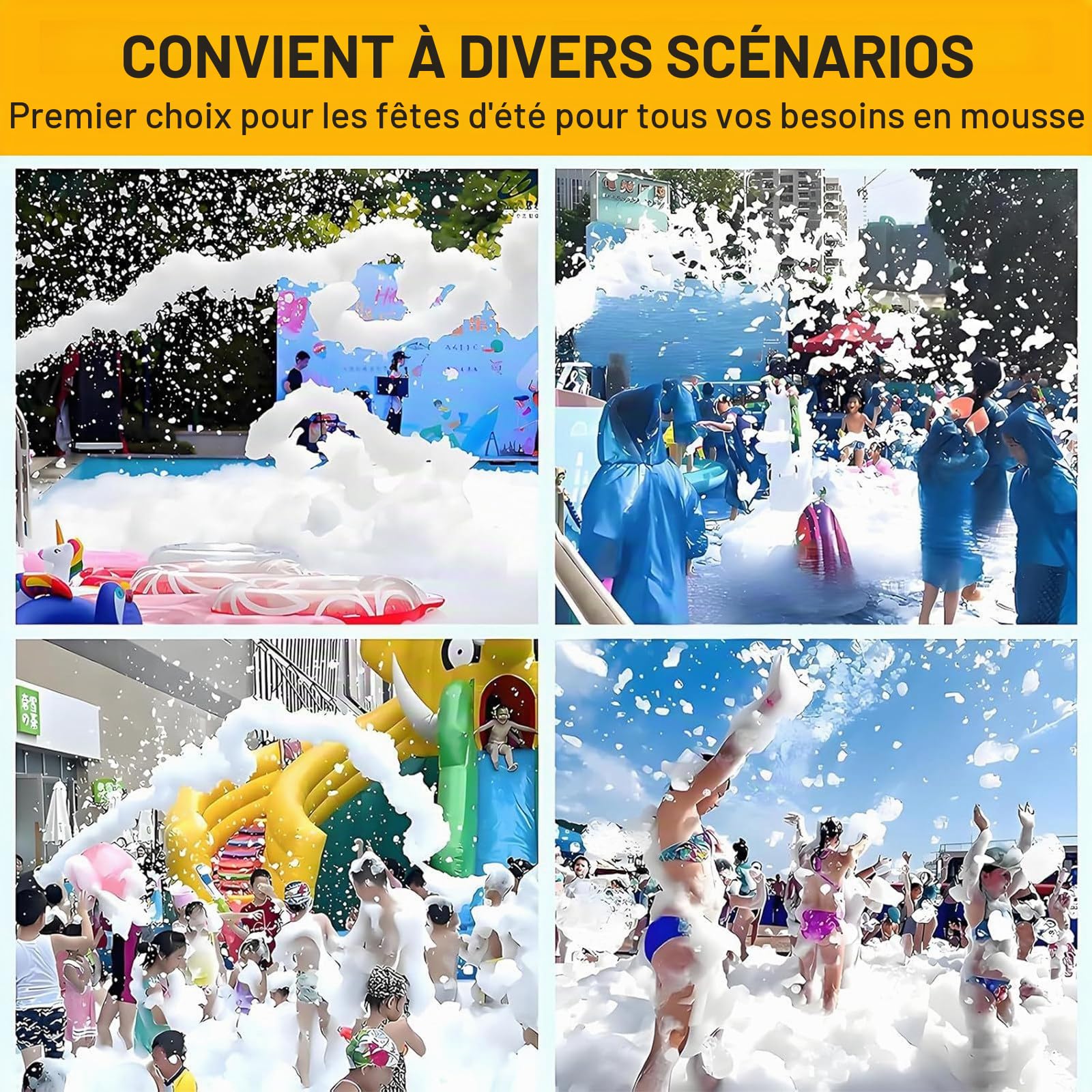 Grande Machine à Mousse, Canon a Mousse Haute Puissance 1000W, Machine a Bulle à Angle Réglable pour Fête en Plein Air, Baignade Estivale pour Enfants, Distance de 6 à 10 m/Zone de 80 ㎡ Black