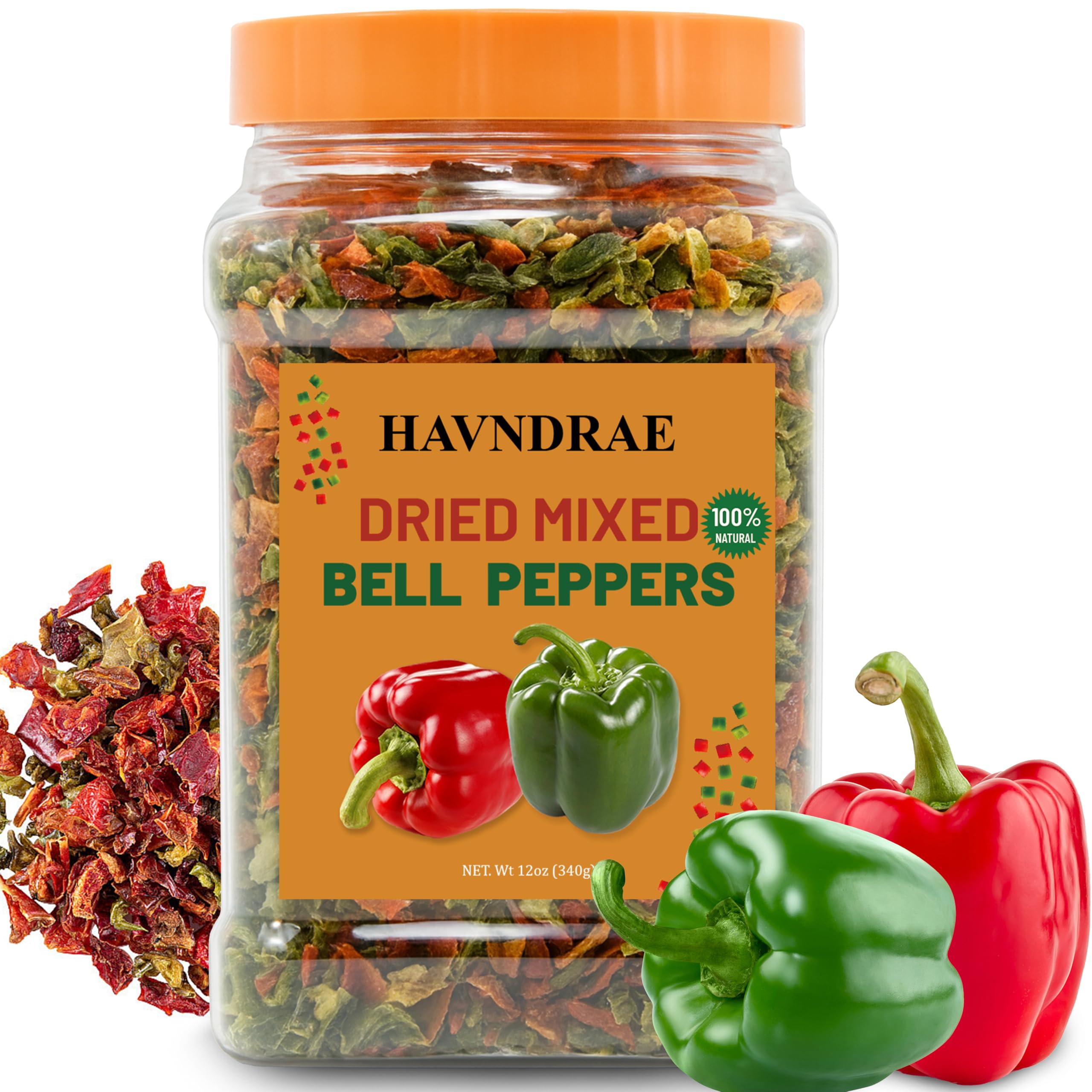 12oz Dried Bell Peppers Mix, Dehydrated Red & Green Bell Pepper Flakes for Ramen, Soups, Stews, Noodles – Gluten Free Vegetable Toppings & Seasoning Blend