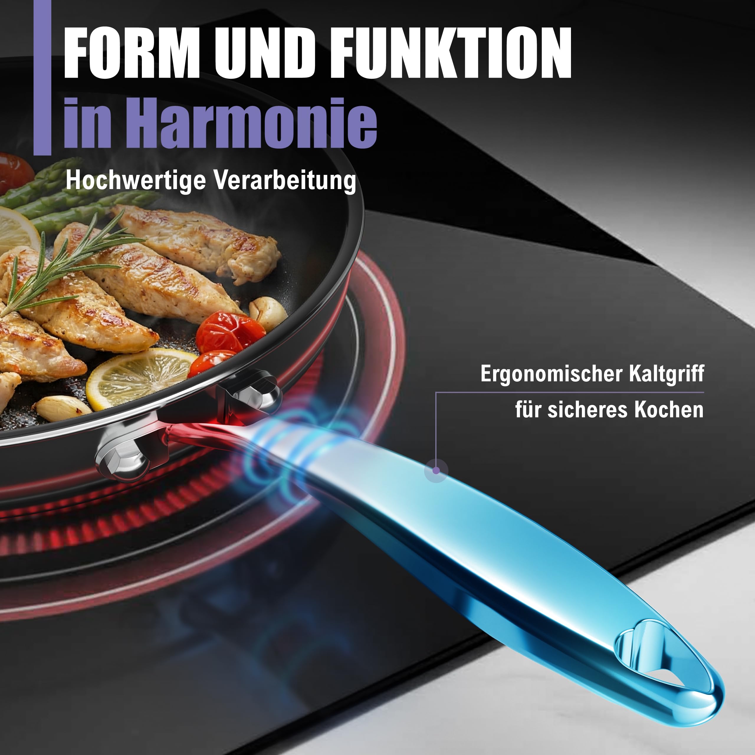 Keramikpfanne 32 cm Induktion Antihaft PFAS-frei Bratpfanne | Beschichtete Keramik Pfanne 32 cm, PTFE-frei, für Induktion & alle Herdarten, backofenfest bis 250 °C, spülmaschinenfest