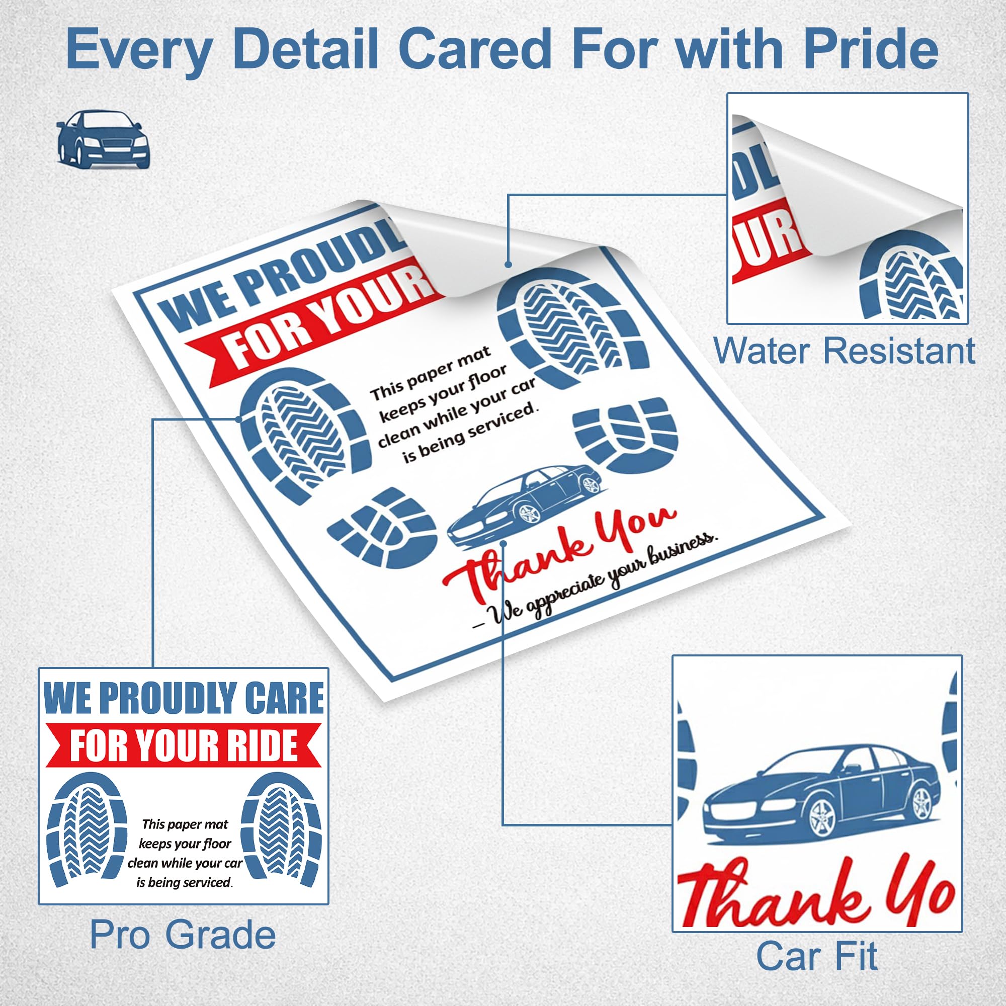 Disposable Paper Car Floor Mats 50 Pack 16x20 in Full-Color Printed Waterproof Floor Mat Covers for Auto Service — view 8