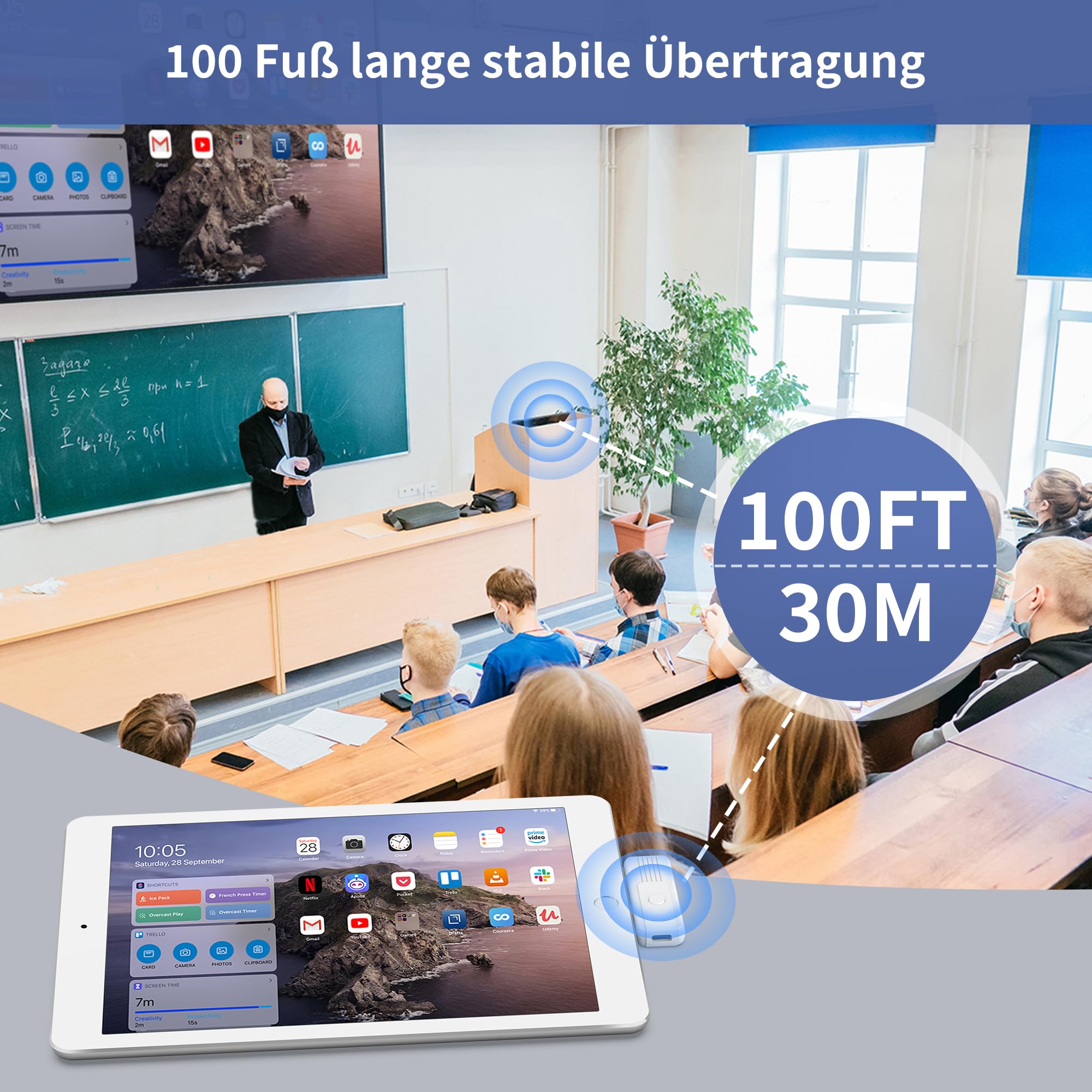 Wireless HDMI Transmitter and Receiver, Aufgerüstetem Type-C 3.1 Hdmi Wireless Plug & Play 2.4G/5G zum Streamen von Video und Audio zu HDTV, Projektor oder Monitor von Smartphone, Tablet oder Laptop