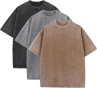 duwqcui 3 Pack Men's Oversized Vintage Heavy Cotton T-Shirts Loose Fit Short Sleeve Casual Summer Tees Unisex
