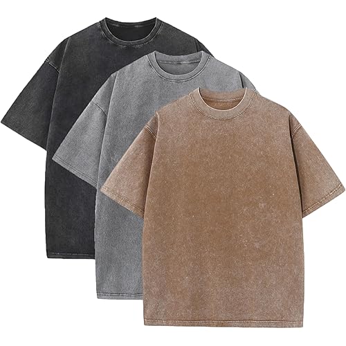 3 Pcs Men's Oversized Heavy Cotton Summer T-Shirts Vintage Tee Loose Fit Short Sleeve Casual Tshirts for Men Women