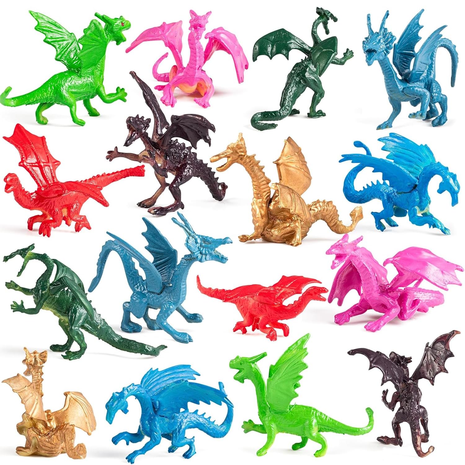 Bedwina Mini Drachen Kinder Spielzeug – 36 Stück 5,1 cm Große Kunststoff Drachen Figuren Designs – Drachenfiguren Kinderspielzeug, Dekoration, Cupcake-Topper, Piñatas