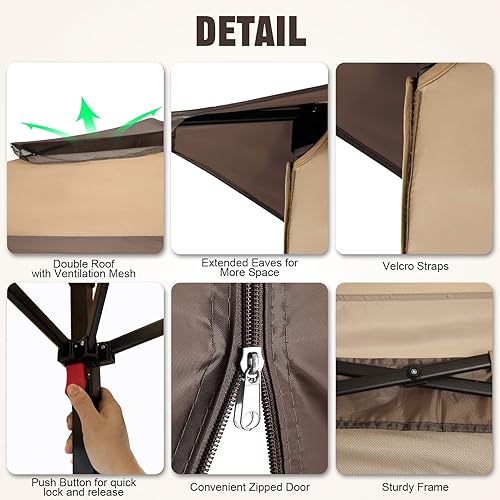 Miniatura 7 de COBIZI Glorieta desplegable para patio, 11 x 11 pies, con mosquitera, refugio para exteriores con doble ventilación de techo, 121 pies cuadrados de