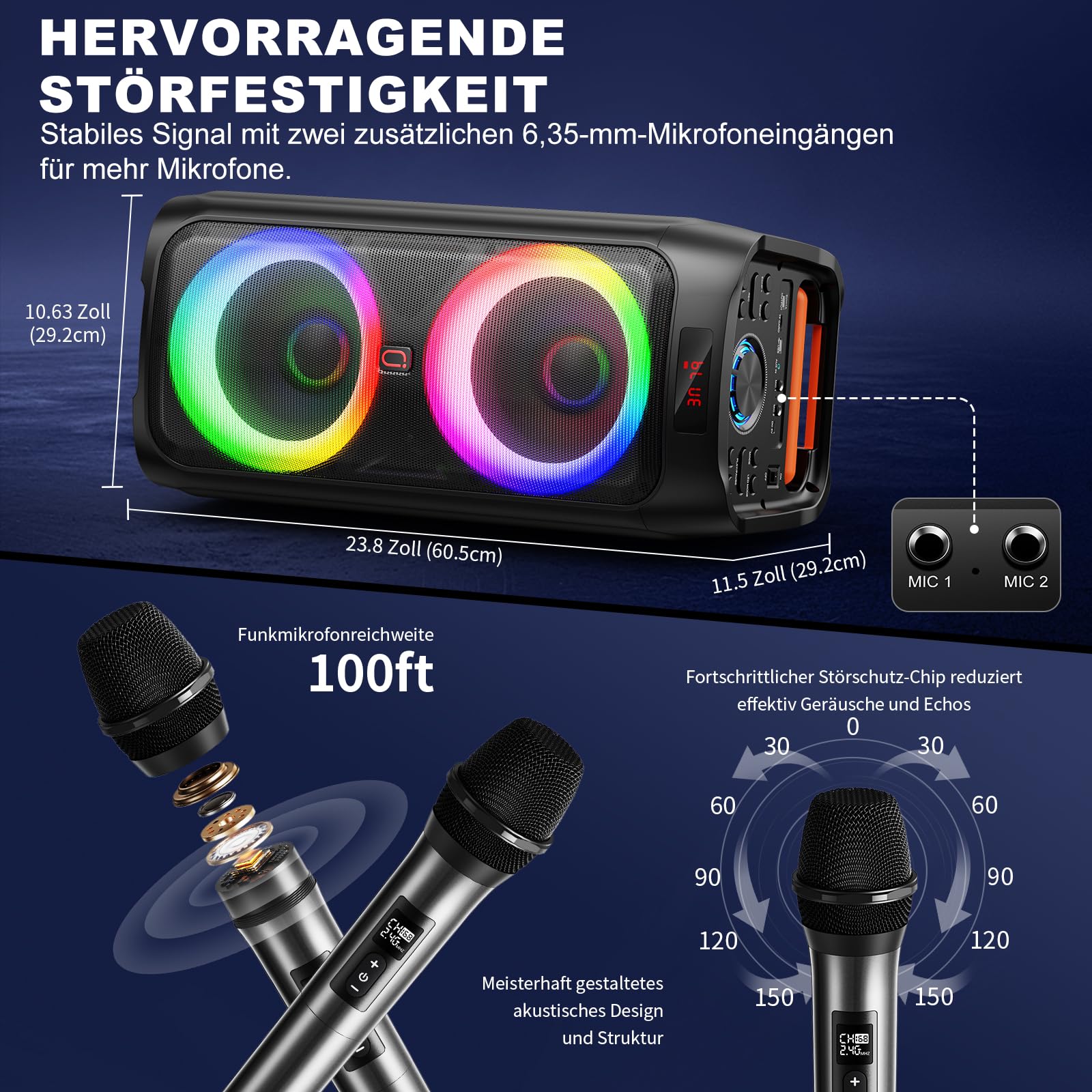 HWWR Karaoke Maschine mit 2 Mikrofones, großer Tragbaren Bluetooth Lautsprecher mit RGB-Licht, Karaoke Anlage für Karaoke, Hausparty, PA-System für Erwachsene Partybox Unterstützt TWS,TF/USB, AUX,Rec
