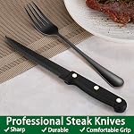 24-Piece Black Silverware Set with Steak Knives, Black Flatware Set for 4, Food-Grade Stainless Steel Tableware Cutlery Set, Mirror Finished Knife Spoon and Fork Sets for Home Restaurant