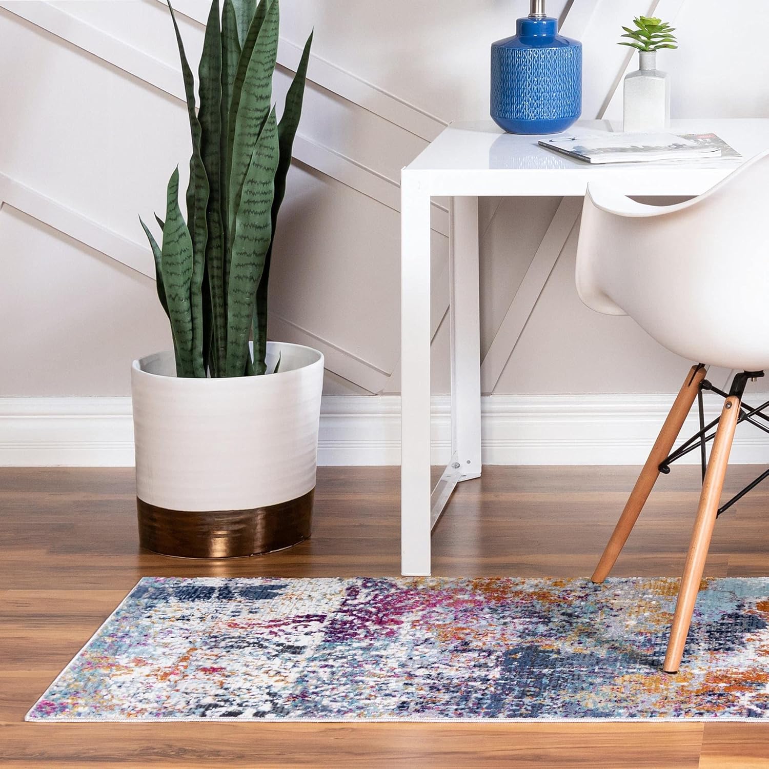 Rugs.com Malibu Collection Runner Rug – 6 Ft Runner Multi Low-Pile Rug Perfect for Hallways, Entryways