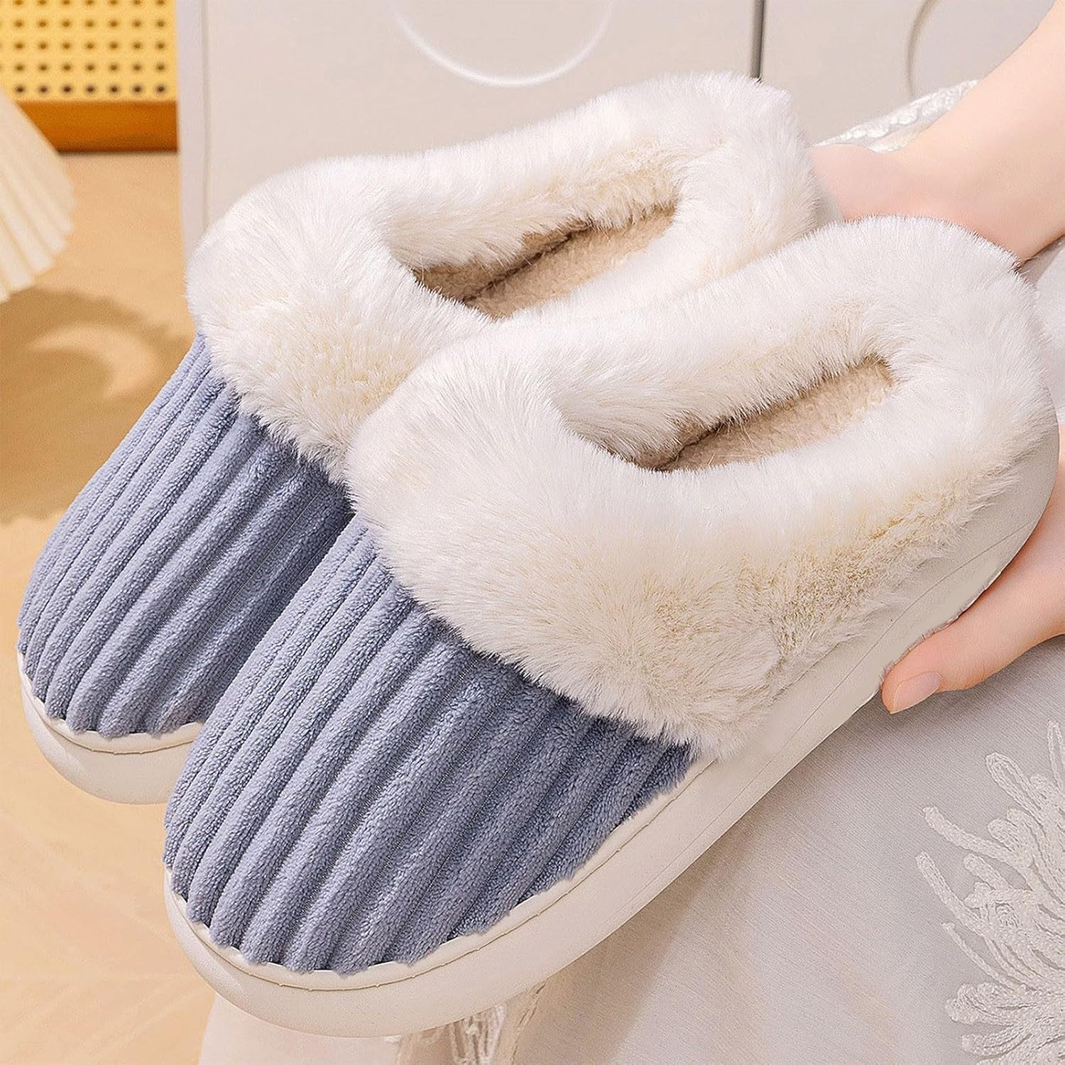 Women's Fuzzy Fluffy Slippers - Warm Platform Cozy Cute Winter House Shoes Indoor and Outdoor - Image 2