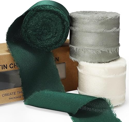 Cinta verde marfil para envoltura de regalos, cintas de tela deshilachada de gasa de satén de seda para manualidades, ramos de flores, decoración de