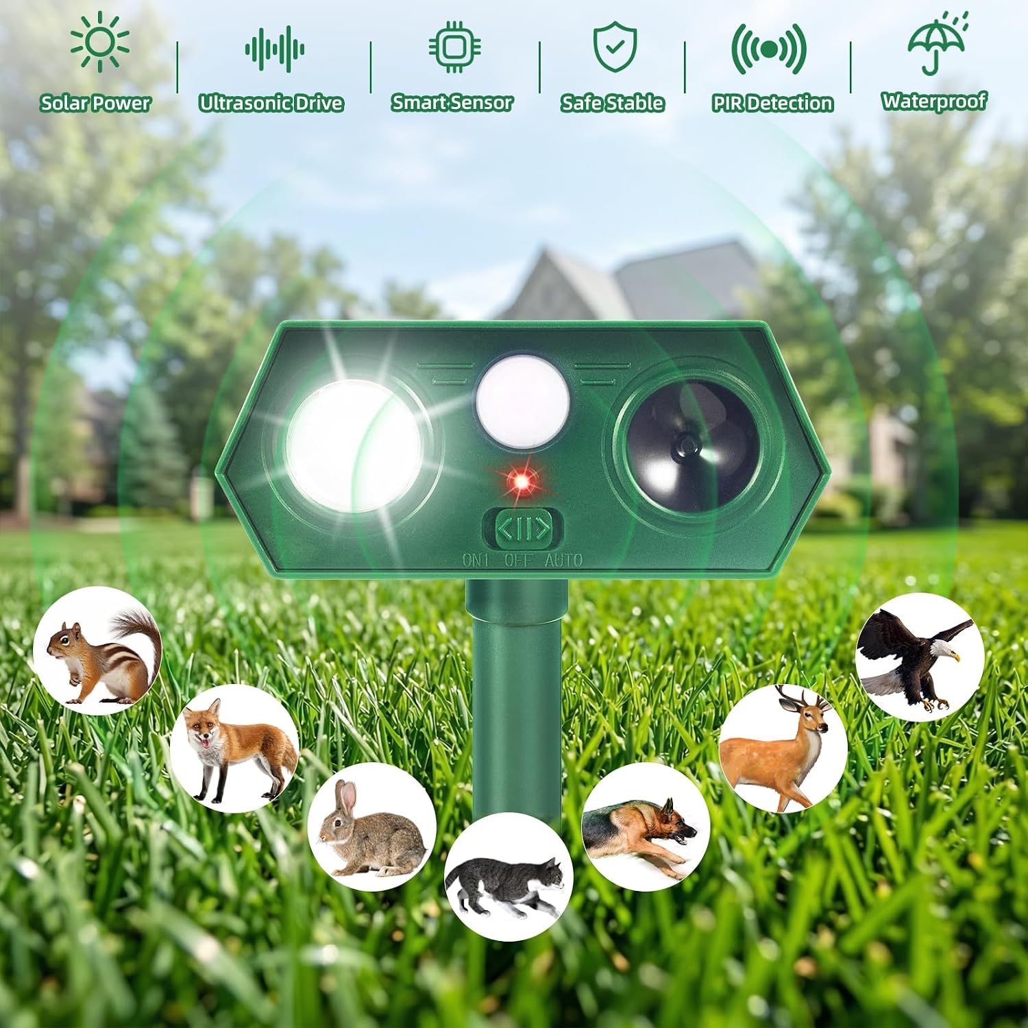 Sonic Fortress Pro Deer Repellent Devices, Racoon Repellent Outdoor Squirrel Fortress Pro IP65 Animal Repeller Cat Deterrent with Motion Sensor& Light to Scare Skunk Bear Rabbit for Garden Yard(4) - 3