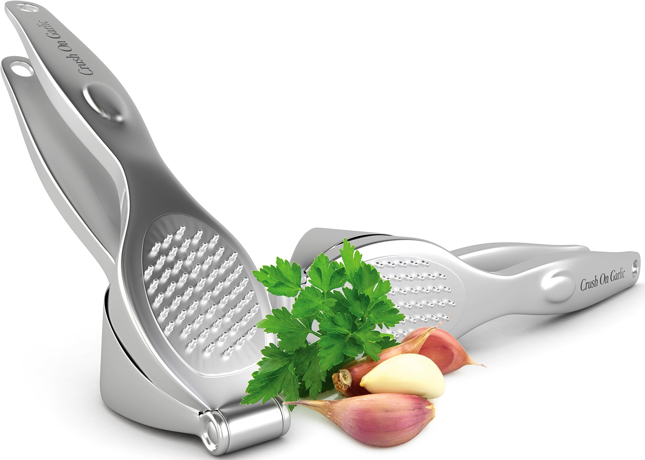 Garlic Press Stainless Steel Best For Minced Garlic by "Crush On Garlic"