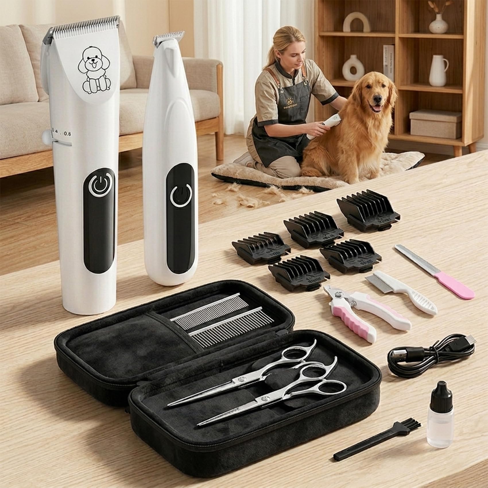 Moravon Tondeuse Pour Chien – Design Arrondi En Forme De R, Réglage Multi-Niveaux, Tondeuse Sans Fil Silencieuse Avec Sabots, Kit De Tonte Pour Chiens Et Chats (1Set)