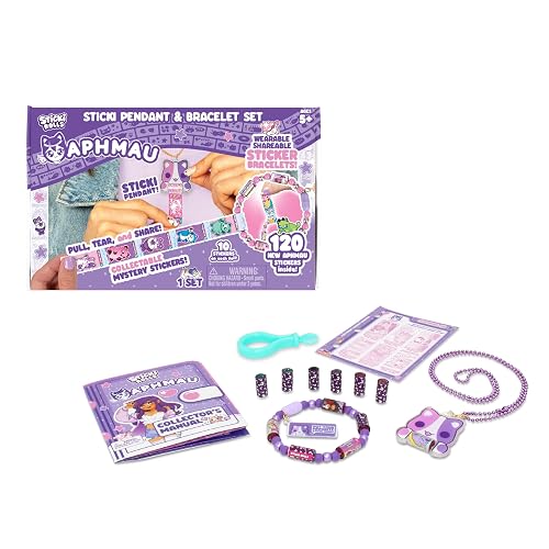 Sky Castle Sticki Rolls x Aphmau Toy Pendant & Bracelet Set – The Original Wearable Shareable Stickers with Toy Jewelry and Collector’s Page – Limited Edition – Purple Pink Cat