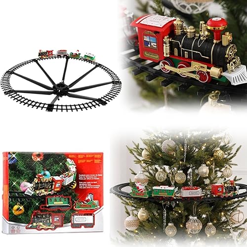 Juego clásico de tren de Navidad con luces y sonidos, pistas de tren de tren de 11.5 pies, modelos de juguete a pilas, juego electrónico de plástico