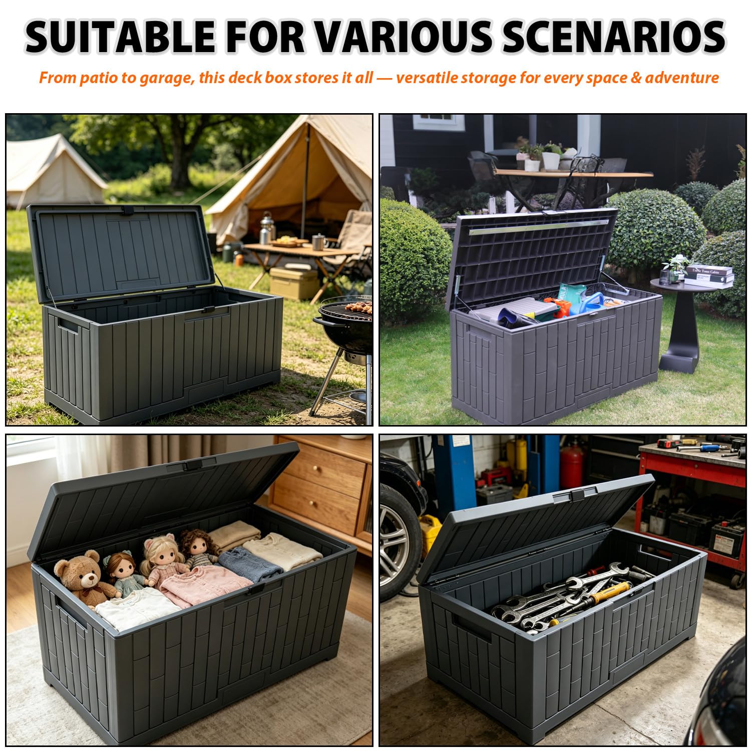 Contenitore portaoggetti da esterno con blocco di sicurezza, organizer per attrezzi in resina resistente, supporto antiscivolo, installazione rapida per giardino e patio, salvaspazio multifunzionale