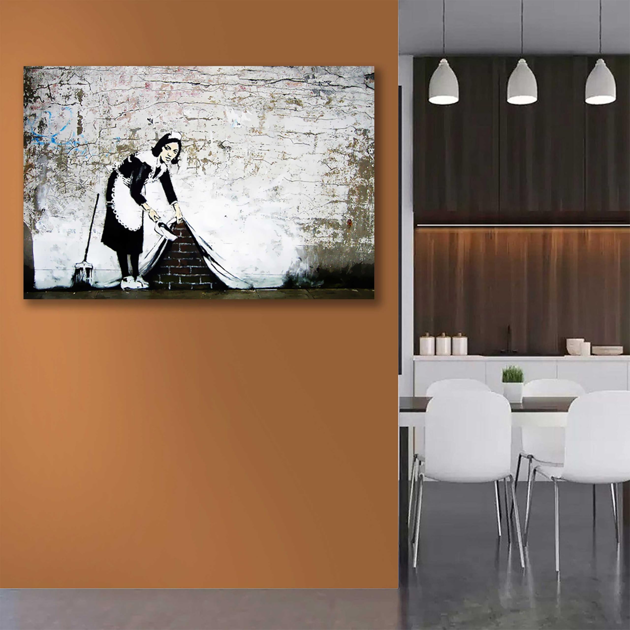 Kunstdruck Banksy Sweeper 70x100 cm in Weiß für moderne Wohnräume