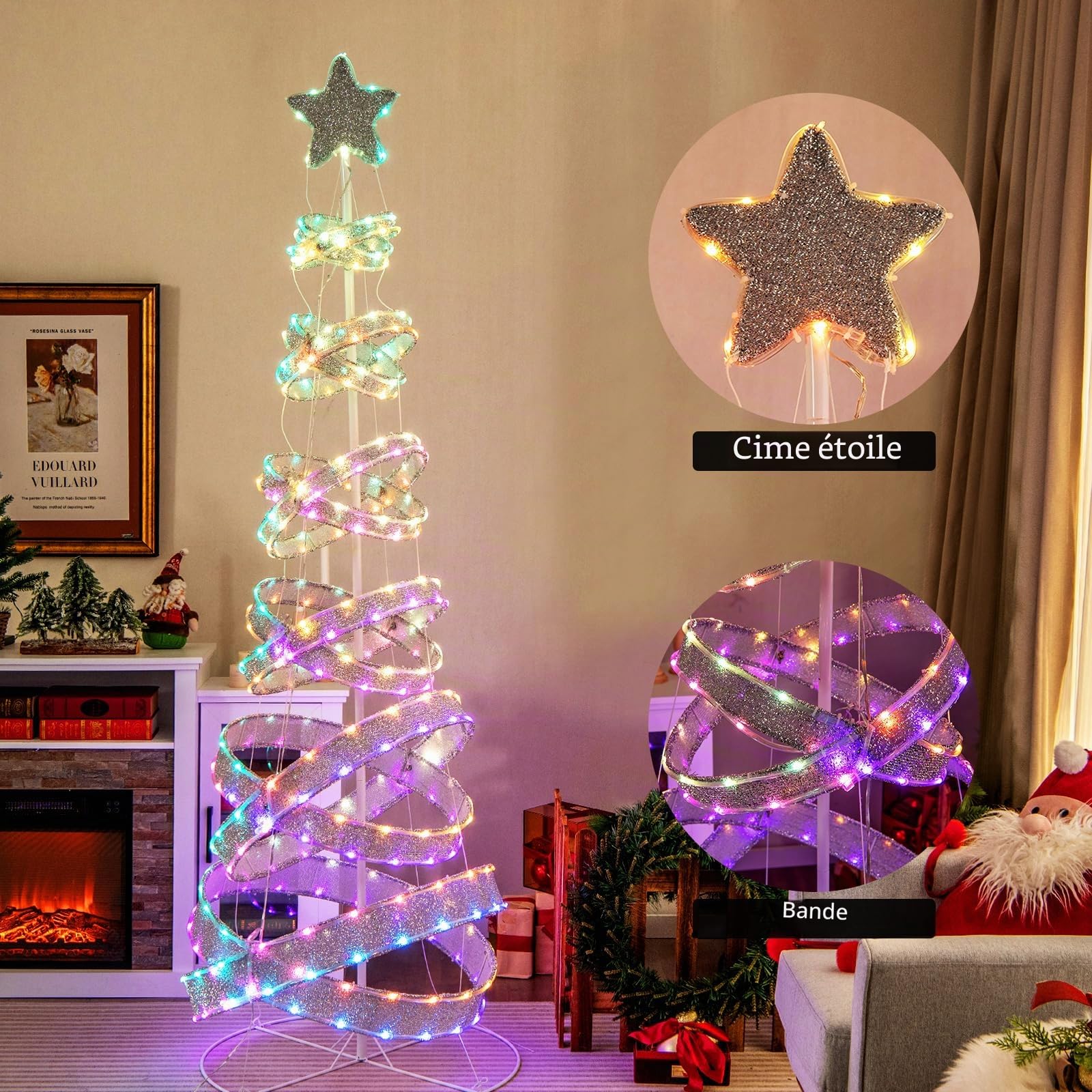 GOPLUS Sapin de Noël Lumineux 210CM Spirale pré-illuminé, Arbre Artificiel LED Blanc avec 341 lumières, 34 Modes d'Eclairage, Décoration de Noël en Intérieur et Extérieur