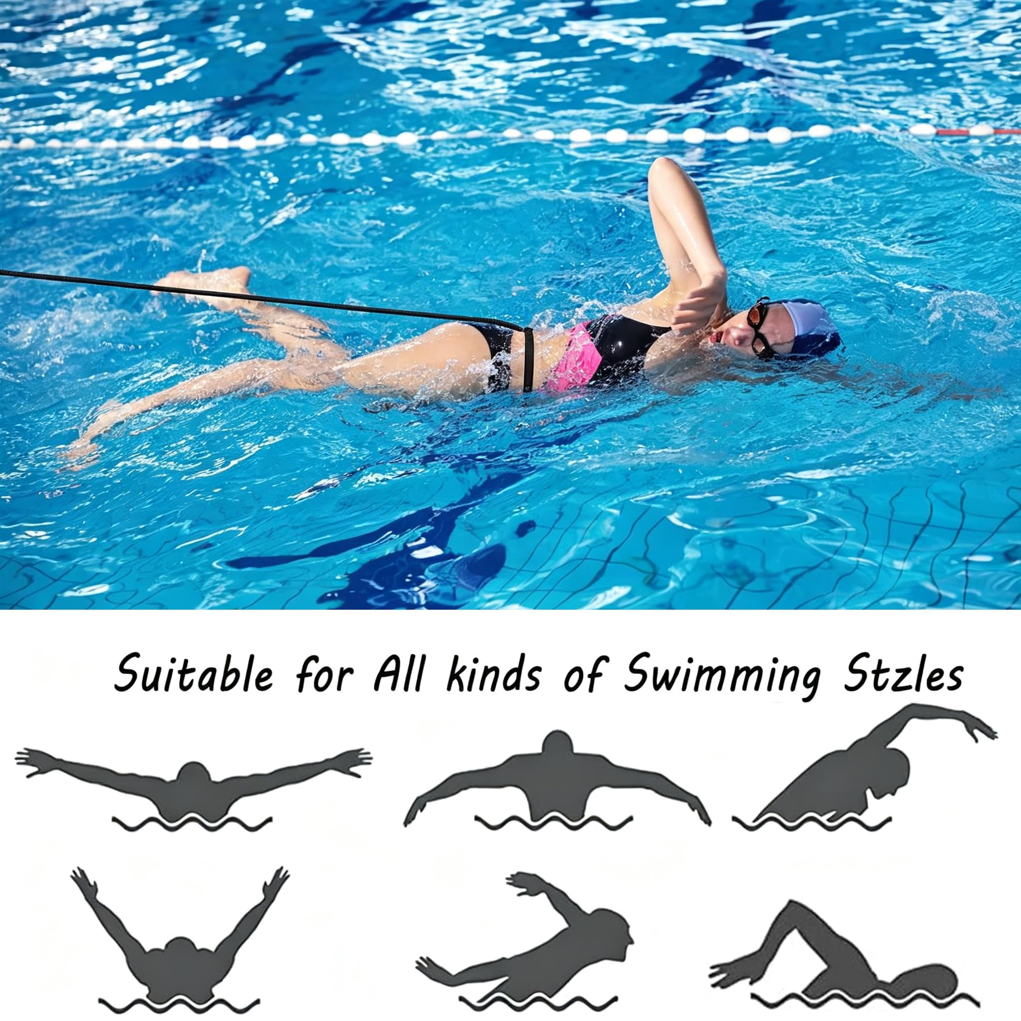 Schwimmgurt für Pool, 4M Schwimmhilfe Erwachsene Pool, Einstellbare Schwimmtraining Gürtel, Schwimmwiderstand Schwimmleine Durable für Schwimmbad Widerstandstraining