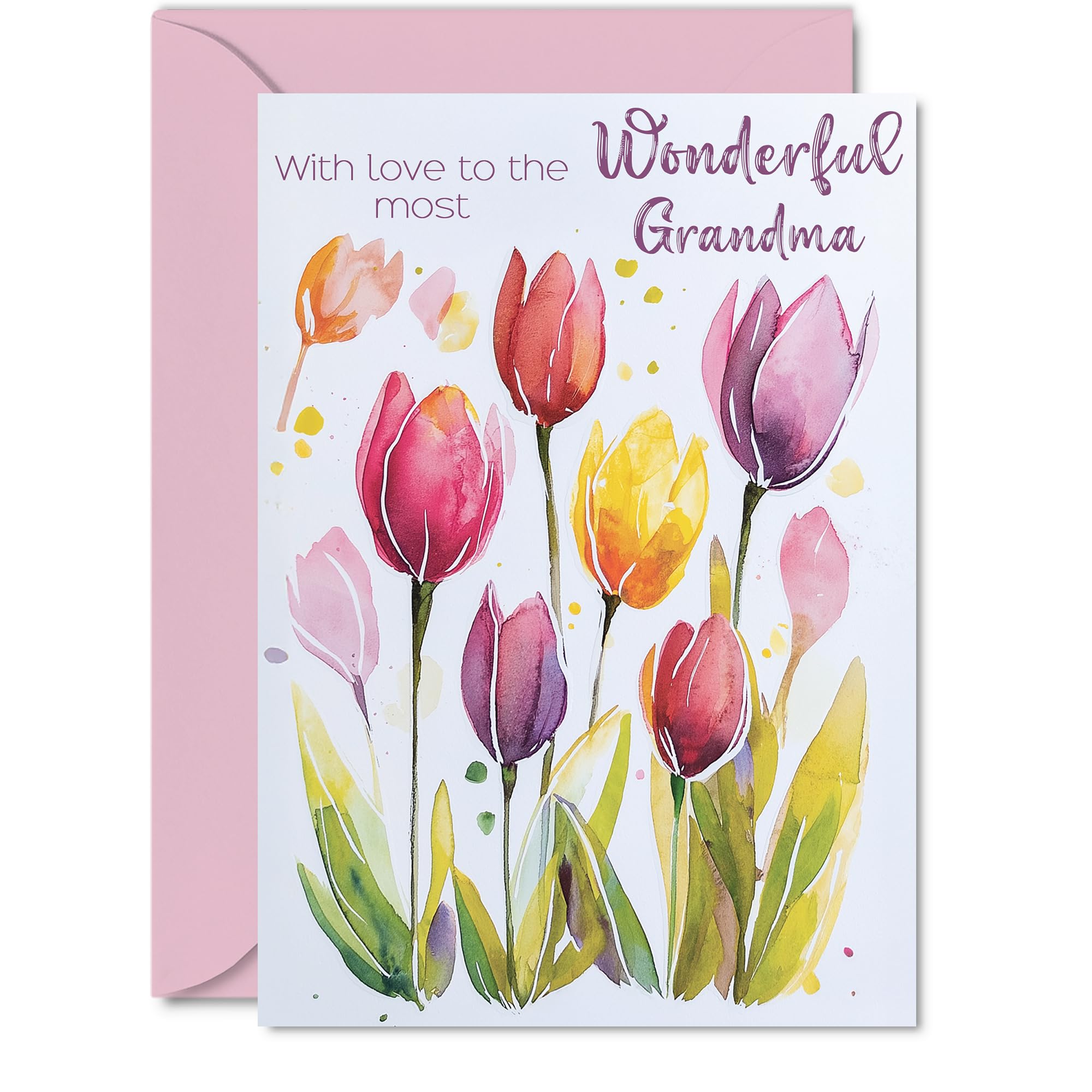 Grandma Birthday Card, Watercolour Tulips Flowers