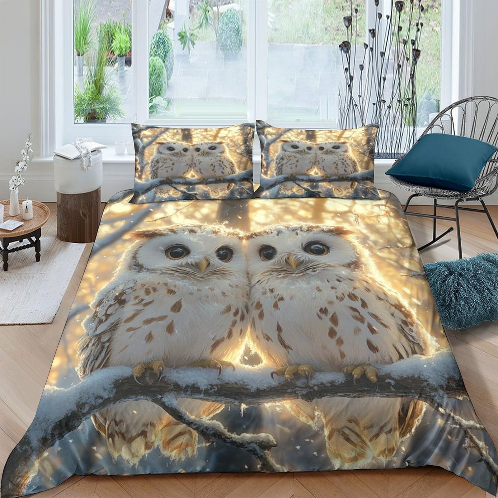 Ctjqhvkz Style-4 3D Printed Owl Forest Fitted Sheet Microfiber Soft Breathable Tree Branch Mattress Cover For Bedroom Dorm Decor Single（135X200cm）