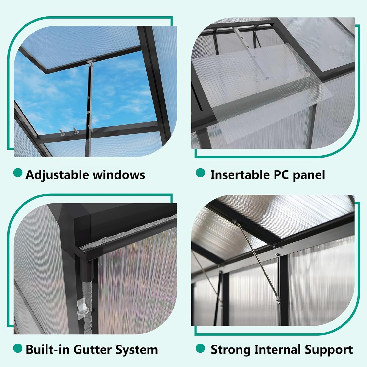 Greenhouse for Outdoors 8x14x7.8FT, Polycarbonate Greenhouse with Stronger Wind Protection and Roof Vent, Walk-in Large Aluminum Sunroom Winter Proof, Black