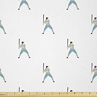 Vista 28 de Ambesonne The Yard, muñecas japonesas Kokeshi con estampado de flores de Sakura, estampado cultural, tela de punto elástico para ropa, costura