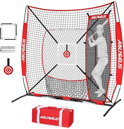 Miniatura 1 de Red de práctica de béisbol y sóftbol de 6'x6', red de lanzamiento, red de bateo, con bateador ficticio, objetivo de zona de strike adicional y marco