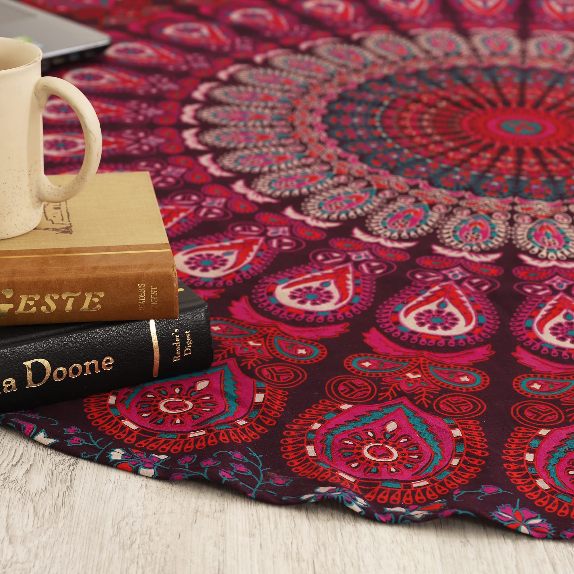 Popular Handicrafts Round Tapestry Wall Hanging Ombre Hippie Mandala Bohemian Hippy Intricate Indian Tapestries Tablecloth 50 Inches (127cm) Purple - Image 2