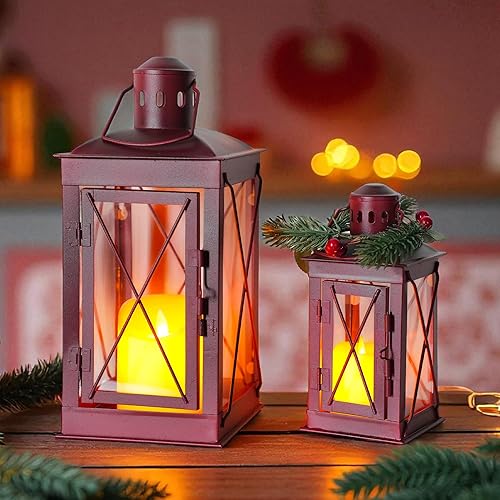 Miniatura 2 de TRIROCKS Juego de 2 faroles portavelas decorativos de acero inoxidable para exteriores con vidrio templado para el hogar, sala de estar, jardín,