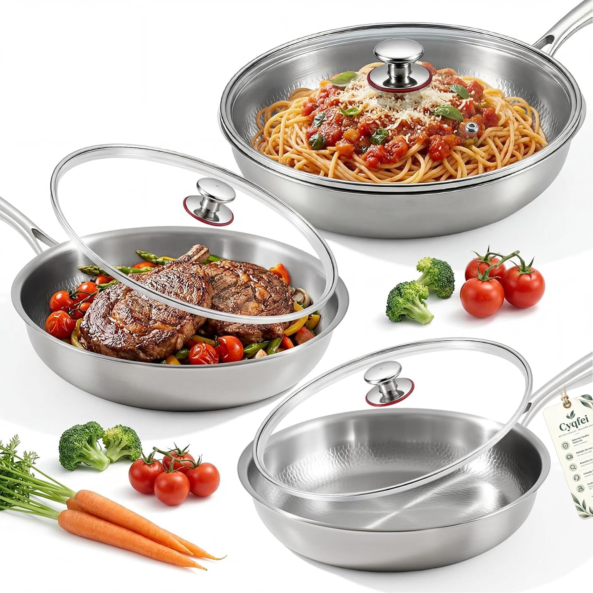Crisporia Titanium Frying Pan with Lid,Coating-Free,Natural Non-stick，28cm