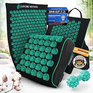Original Akupressurmatte 6in1 Premium-Set aus Naturfasern - Rücken- & Nackenmassage gegen Stress & Verspannungen | Mit Kissen & Massageball | Spüre den Unterschied