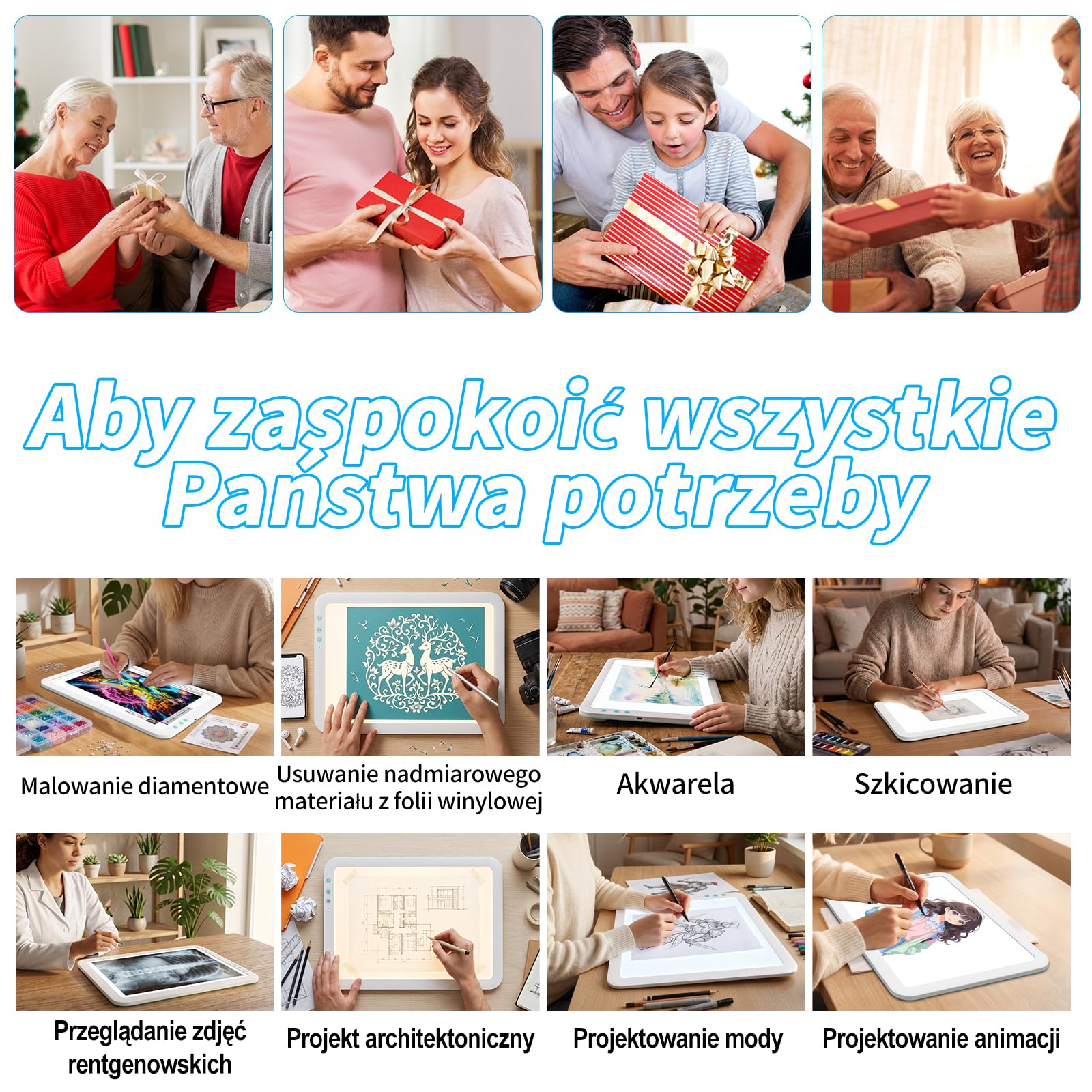 TOHETO A4 ładowana super jasna podkładka świetlna LED z torbą do przenoszenia Cricut Narzędzie winylowe, przenośna bezprzewodowa tablica oświetleniowa 3500 mAh do śledzenia, malowania diamentowego,