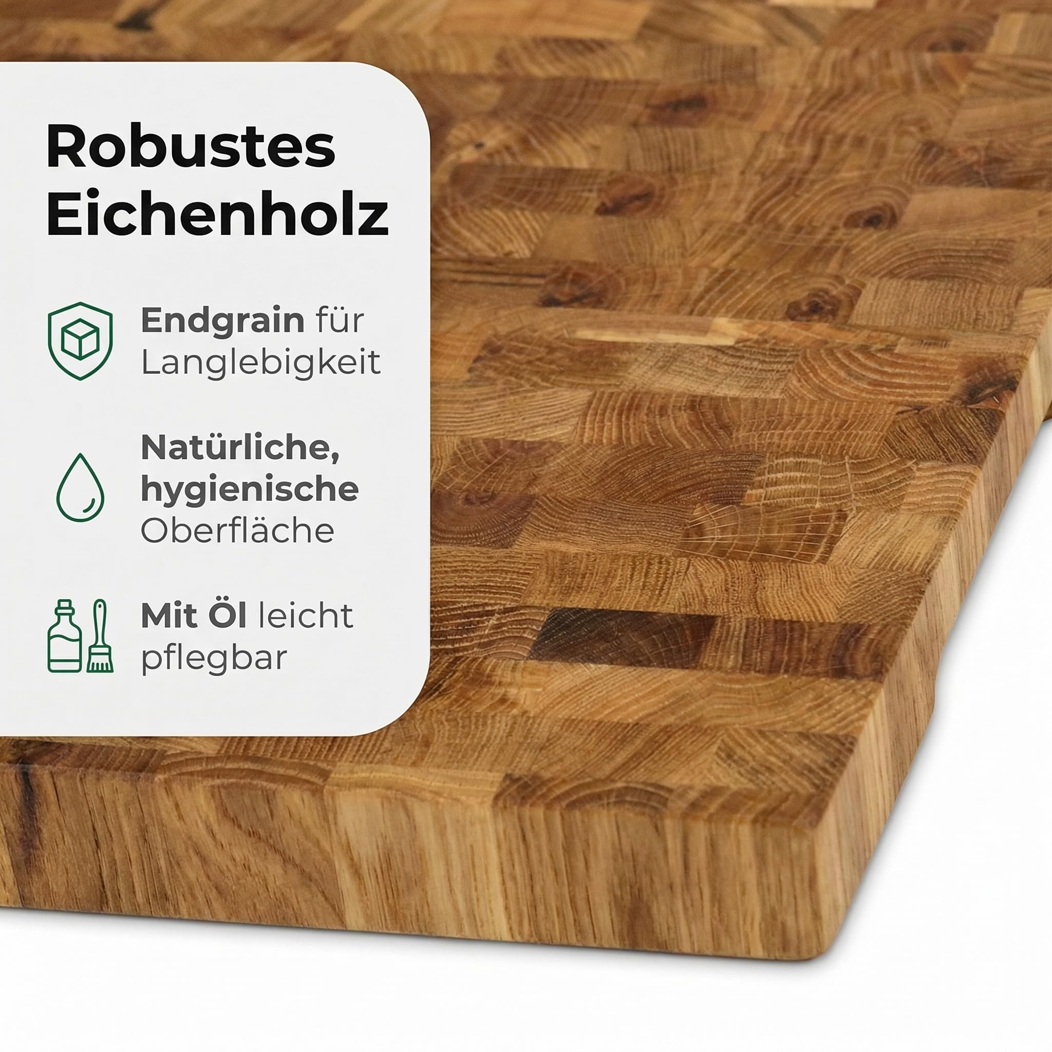 B4K® Tabla de cortar de roble 37x27x4,3 cm | Madera de bout con asas y pies de silicona | Antibacteriana y aceitada | Tabla de cocina robusta