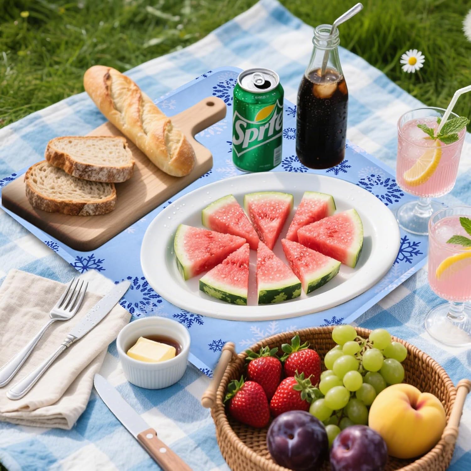 2 Pcs Reusable Freezable Ice Mat for Buffet Table Chilled Serving Tray Party 19.69 x 15.75 Inches Charcuterie Cooler Cooling Trays for Food, Cheese (Snowflake, 19.69 x 15.75 Inches)